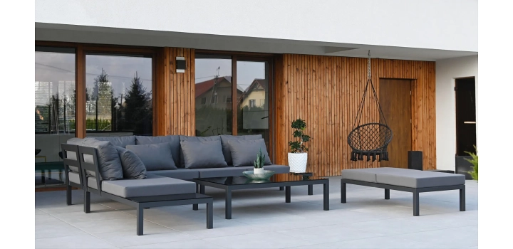 Meble ogrodowe almeria z ciemnymi blatami