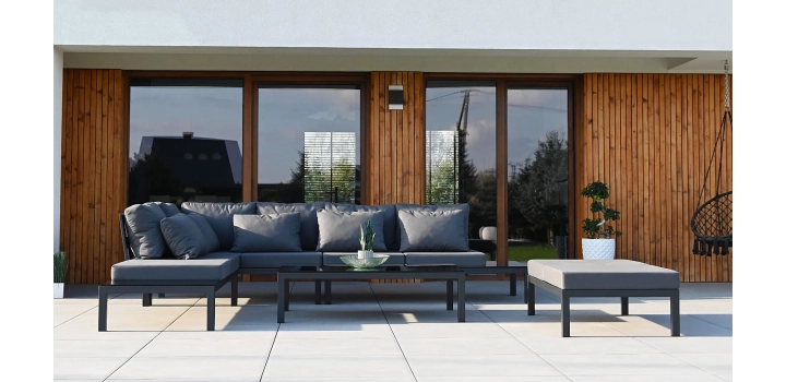 Meble ogrodowe almeria z ciemnymi blatami