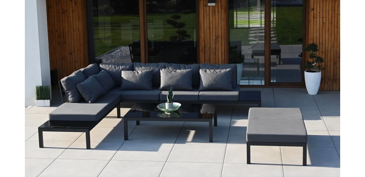 Meble ogrodowe almeria z ciemnymi blatami